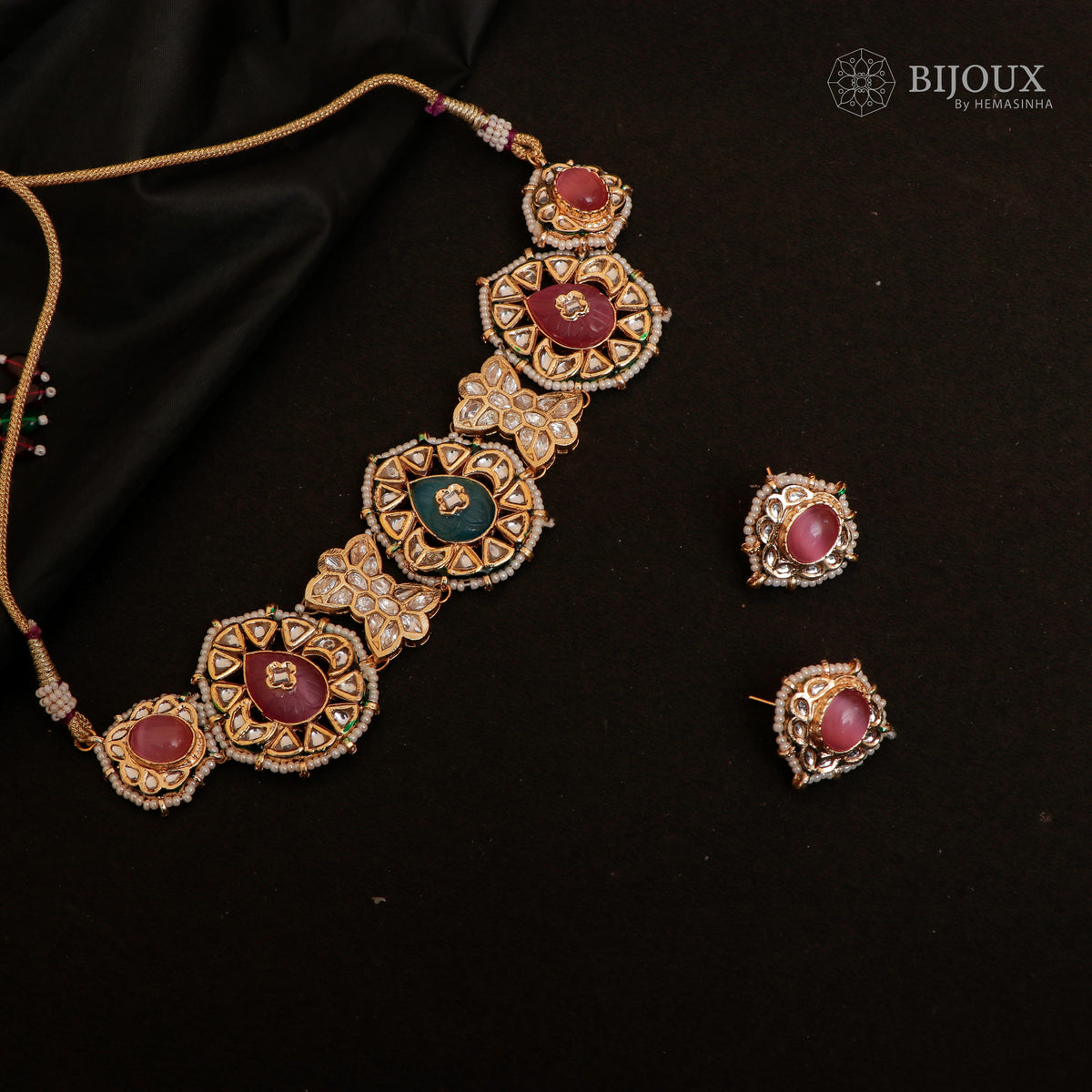 RYLEE BIJOUX PREMIUM KUNDAN SEMI HANDMADE CHOKER WITH EARRINGS CH207