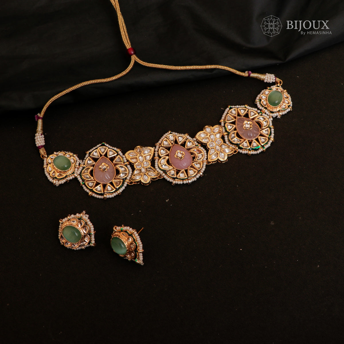 RYLEE BIJOUX PREMIUM KUNDAN SEMI HANDMADE CHOKER WITH EARRINGS CH207
