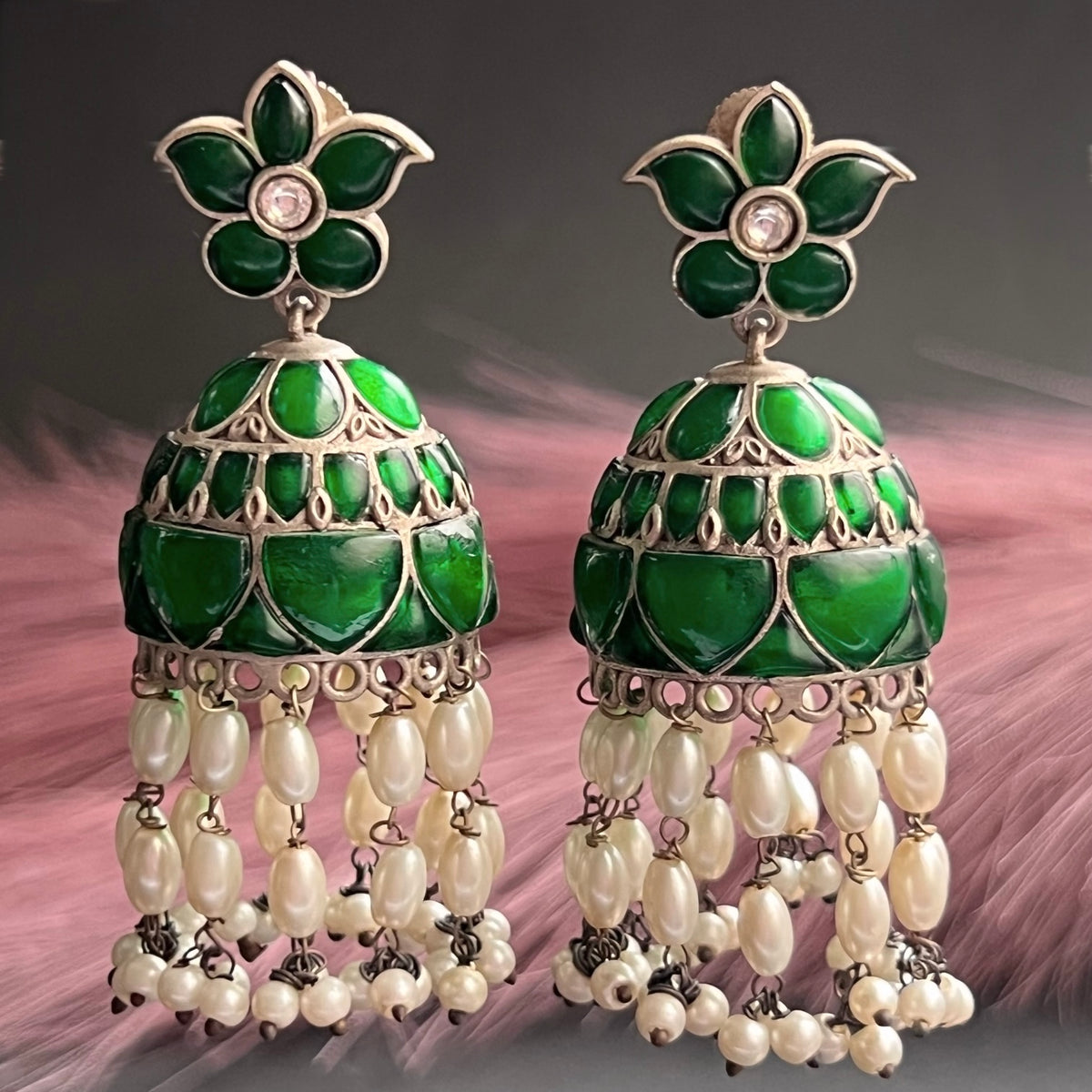 FAUX SILVER SEMI HANDMADE JHUMKAS/ EARRINGS ER698