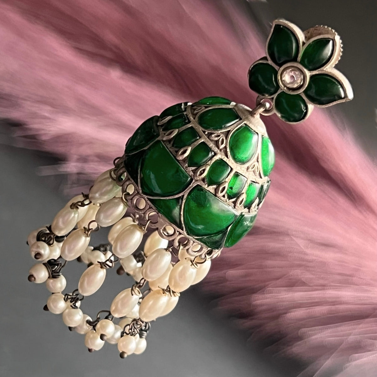 FAUX SILVER SEMI HANDMADE JHUMKAS/ EARRINGS ER698