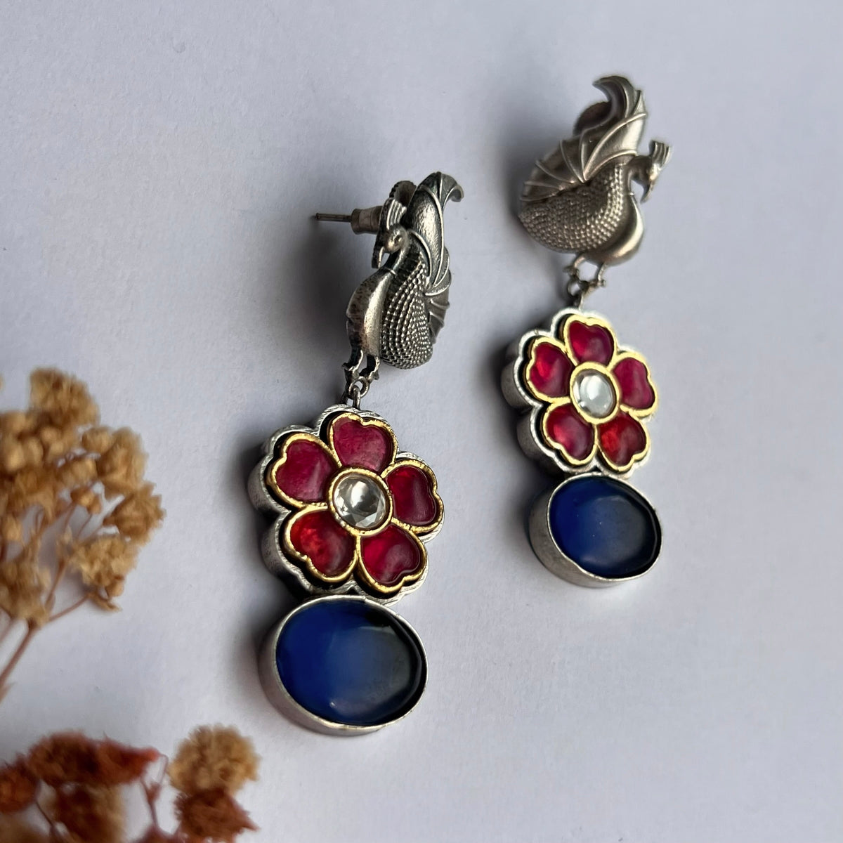 NIRVANA FAUX SILVER SEMI HANDMADE DANGLERS EARRINGS ER669