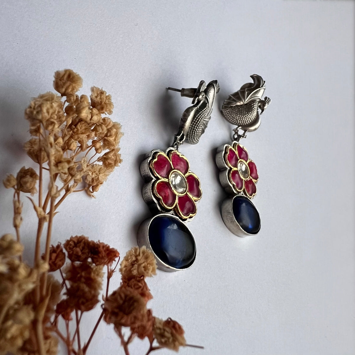 NIRVANA FAUX SILVER SEMI HANDMADE DANGLERS EARRINGS ER669