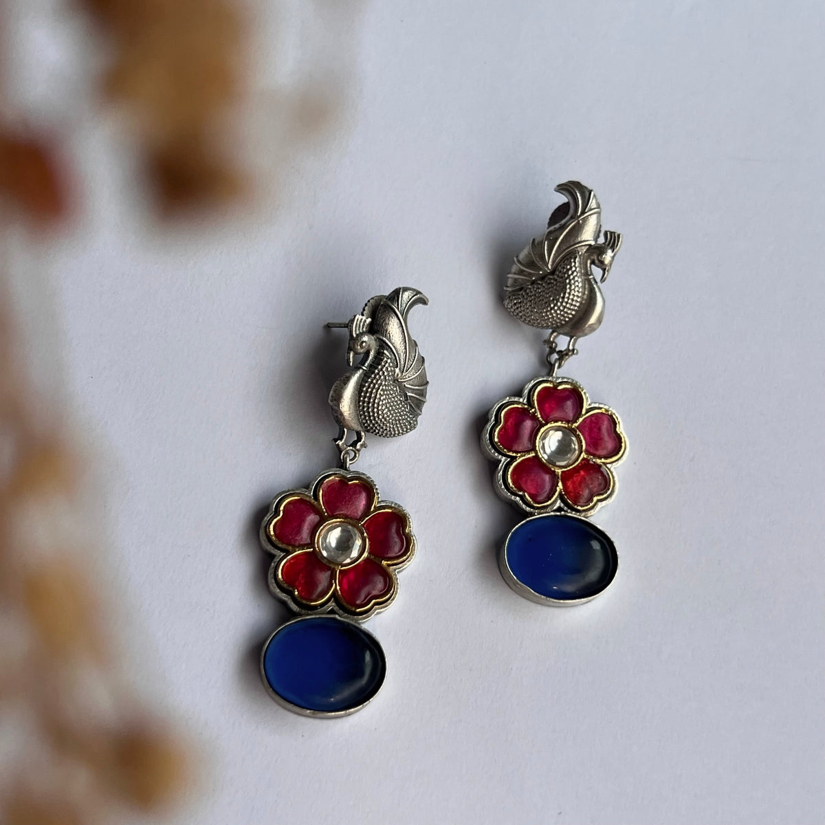 NIRVANA FAUX SILVER SEMI HANDMADE DANGLERS EARRINGS ER669