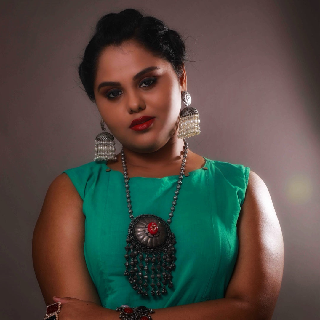 SAMANTHA FAUX SILVER HANDMADE RAW AND RUSTIC EARRINGS/JHUMAS ER57