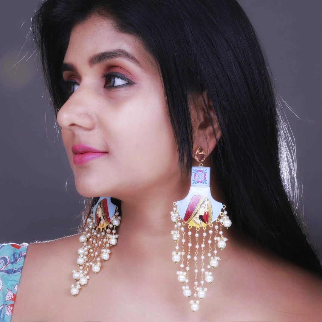 DREAMY ART STROKE HAND PAINTED LONG EARRINGS ER94