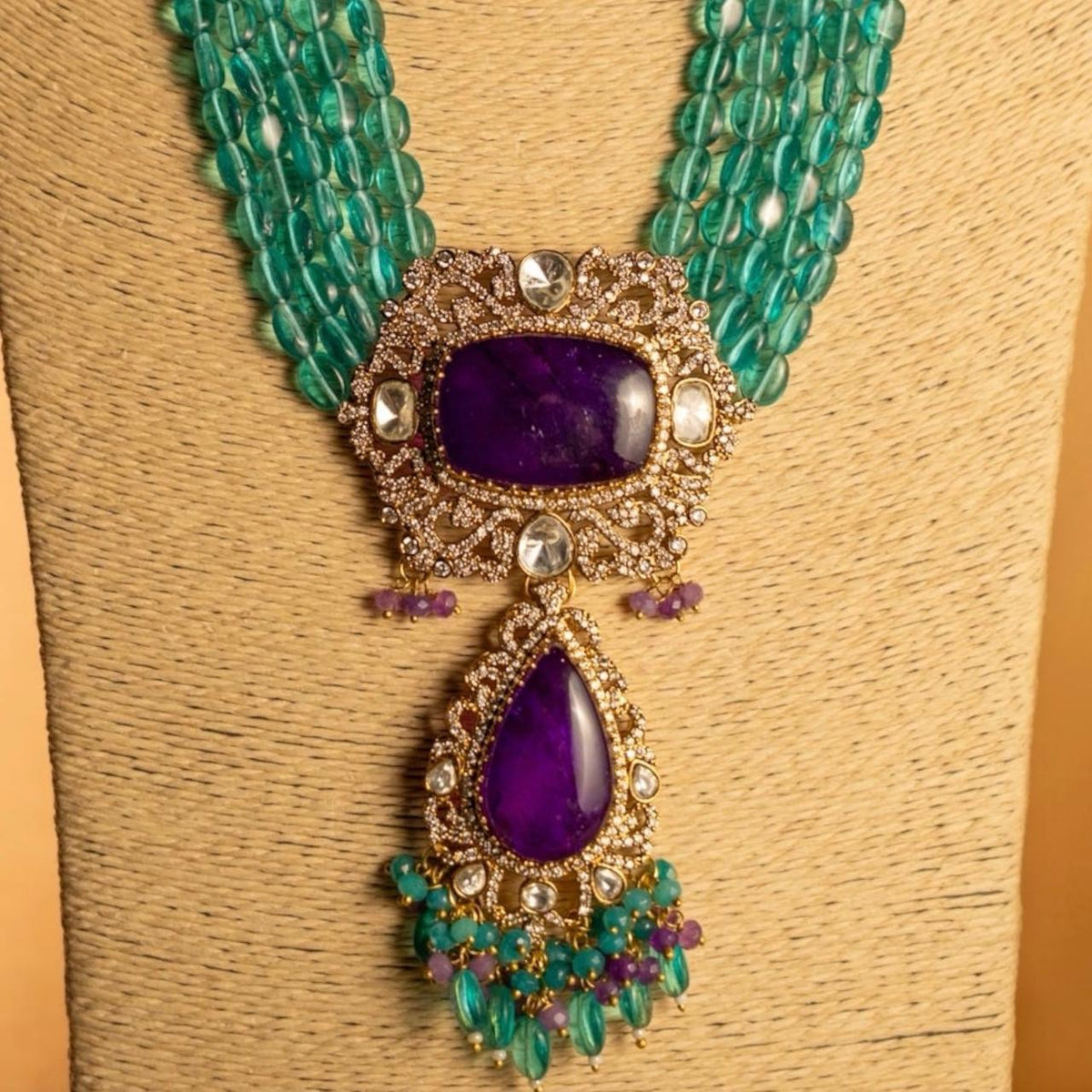 TINIYA BRIDAL PREMIUM DOUBLET STONE POLKI HANDMADE NECKLACE WITH EARRING NL297