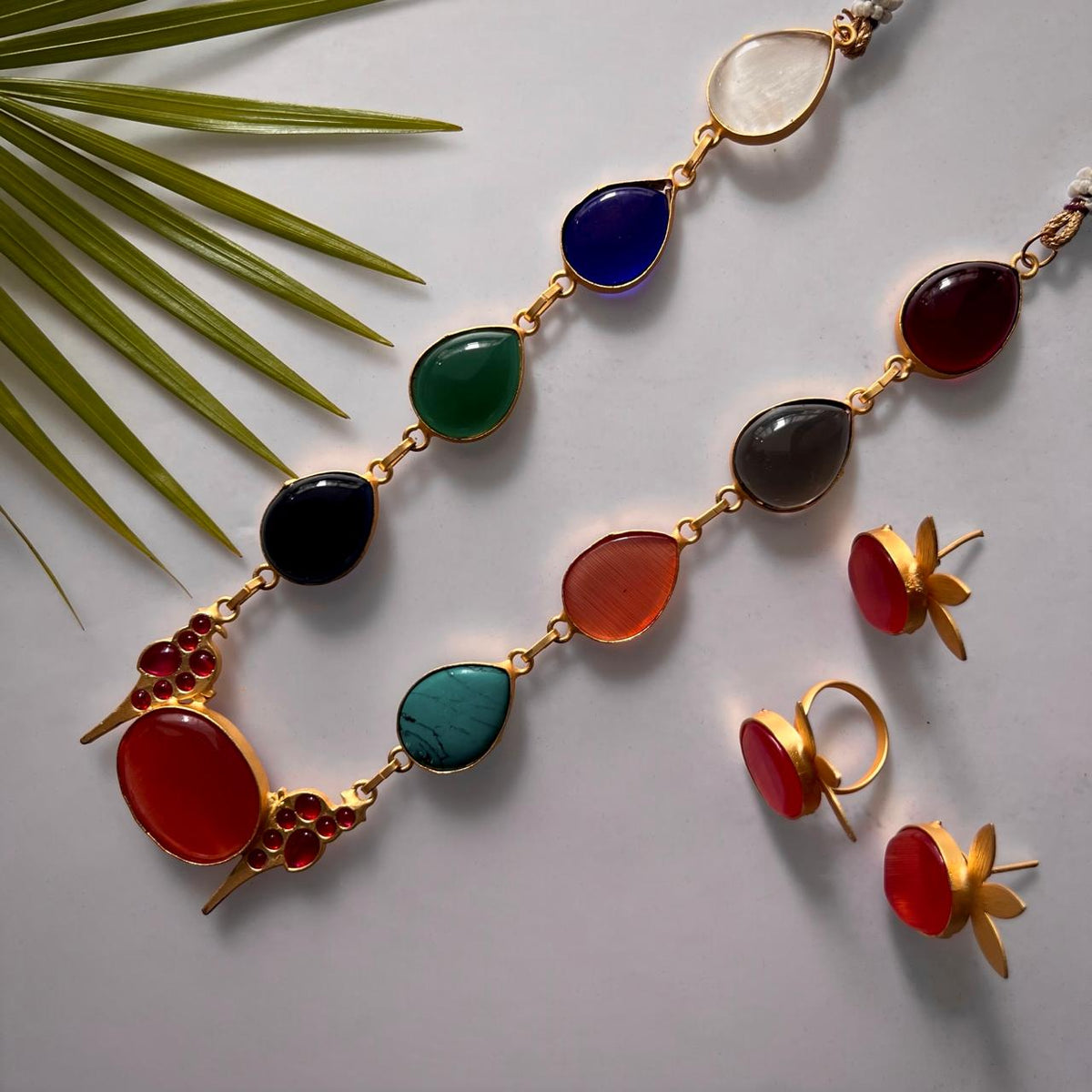 ROXANIA SET RING EARRING AND NECKLACE HANDMADE GOLD TONED PREMIUM NECKLACE/NECKPIECE EARRING SET NL30