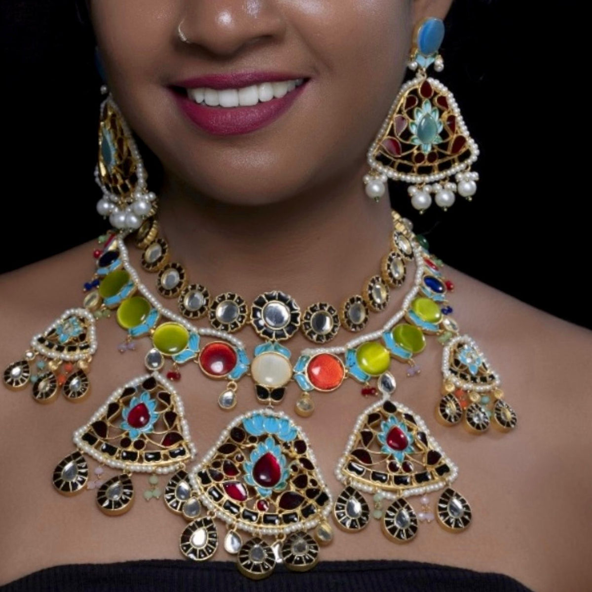 METHI SEMI HANDMADE HALDI NECKLACE WITH EARRING AND TIKKA NL53