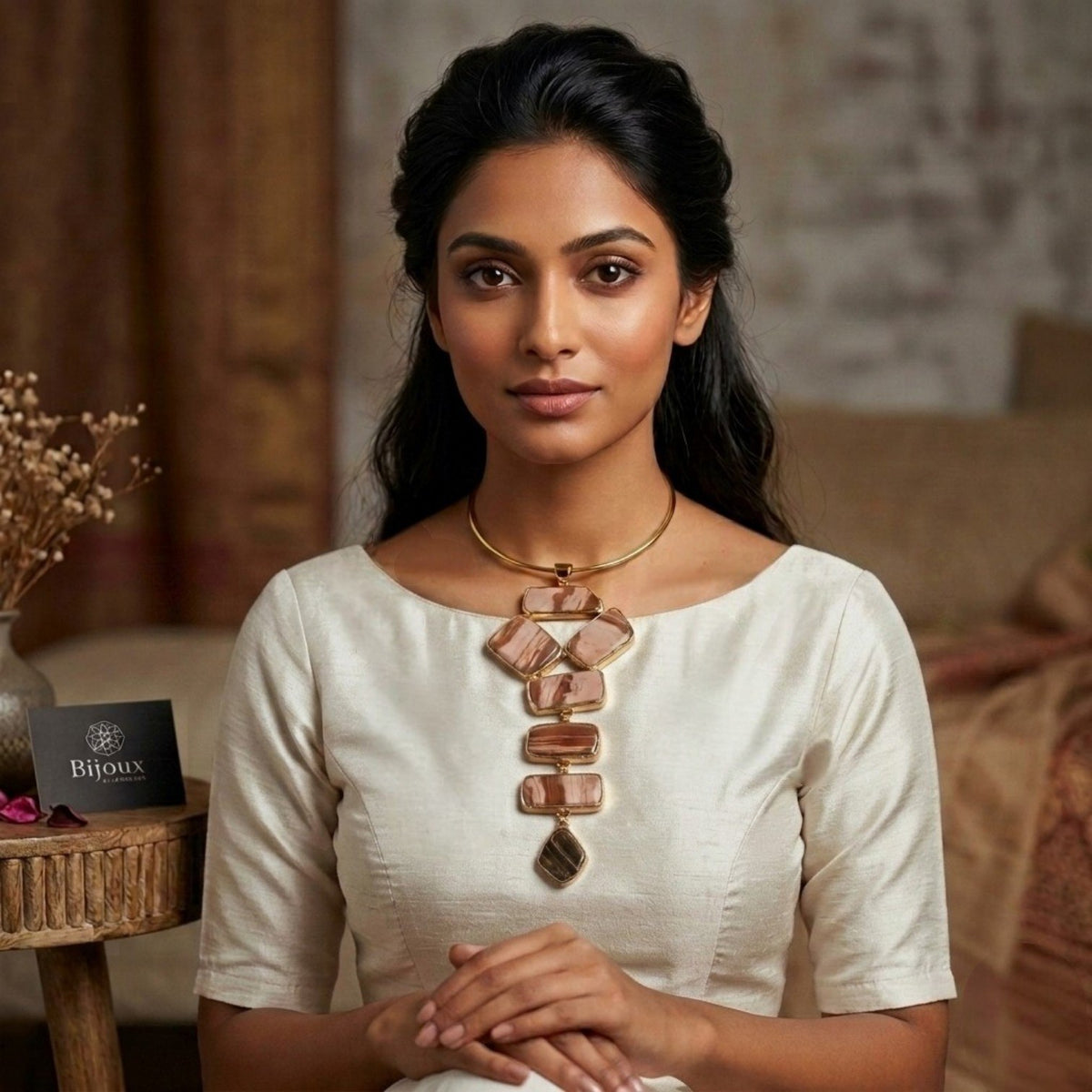 ANAMIKA HANDMADE NATURAL STONE TIE NECKLACE/HASLI NL369