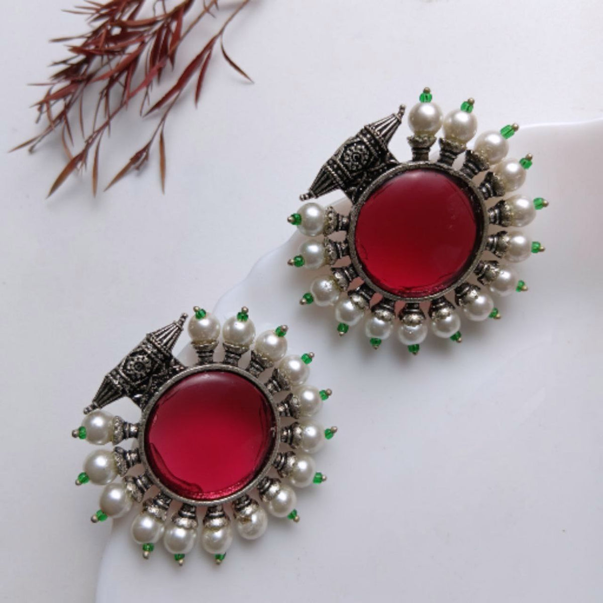 KIYARA SILVER LOOK ALIKE SEMI-HANDMADE STUDS ER940