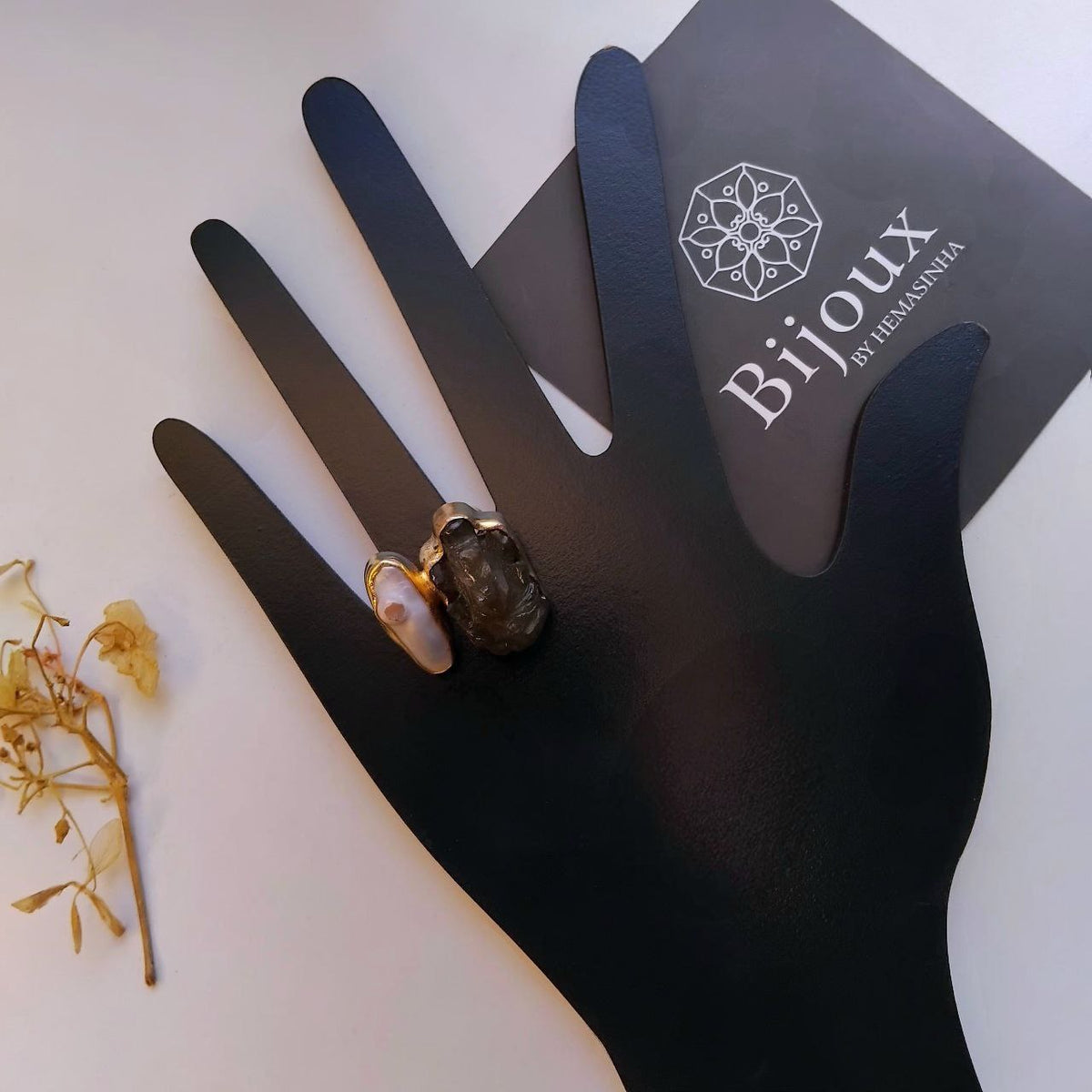 GANESH PREMIUM HANDMADE AND HAND HAMMERED TEMPLE CARVING STONE GOLD TONED RING R107