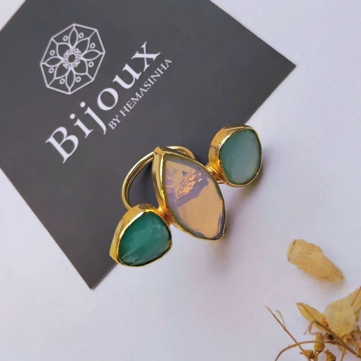 CHARVI PREMIUM HANDMADE AND HAND HAMMERED GOLD TONED RING R109