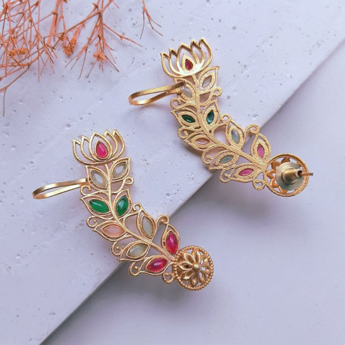 VIYANA GOLD TONED SEMI HANDMADE EAR CUFF/EARRINGS EA28