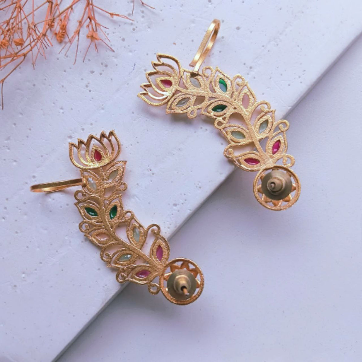 VIYANA GOLD TONED SEMI HANDMADE EAR CUFF/EARRINGS EA28