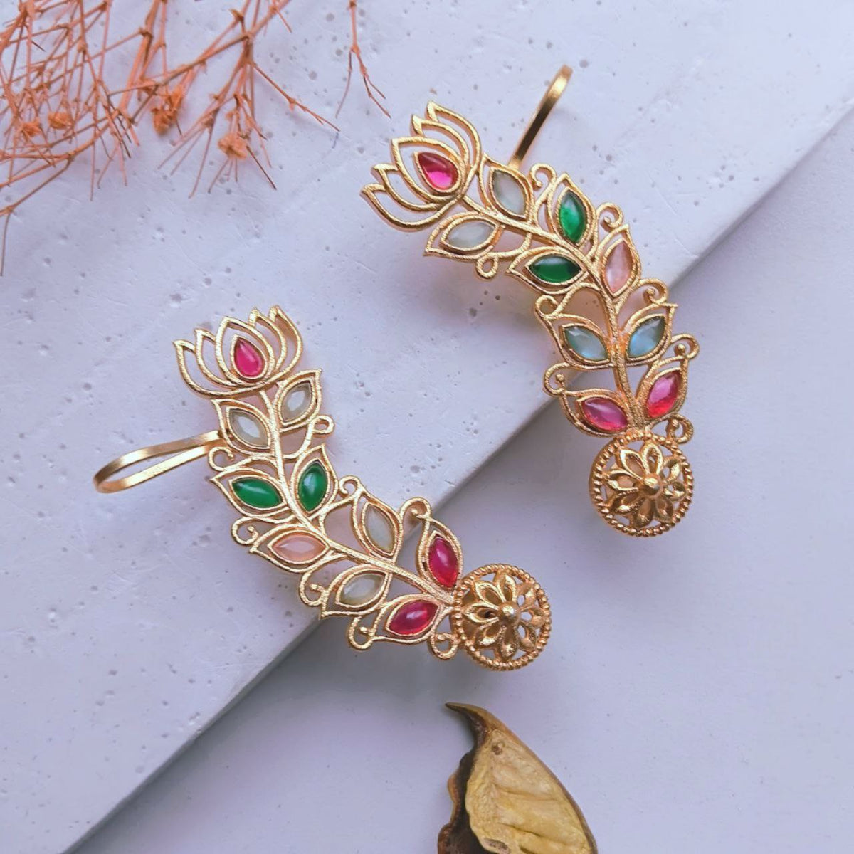 VIYANA GOLD TONED SEMI HANDMADE EAR CUFF/EARRINGS EA28