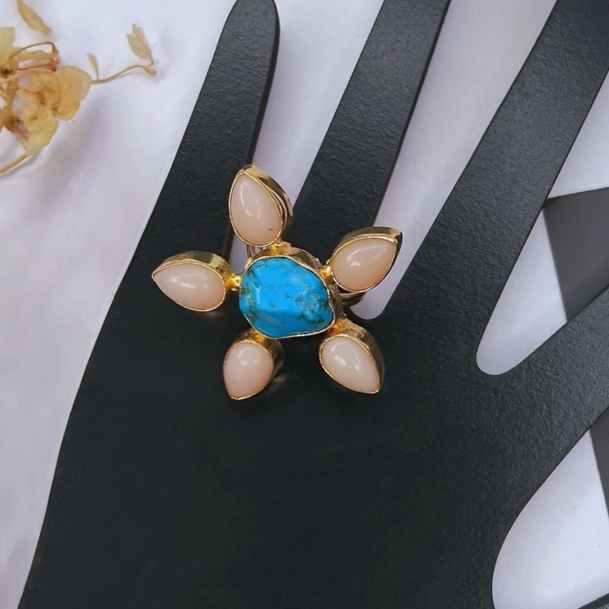 HARSHA PREMIUM HANDMADE NATURAL STONE GOLD TONED RING R110