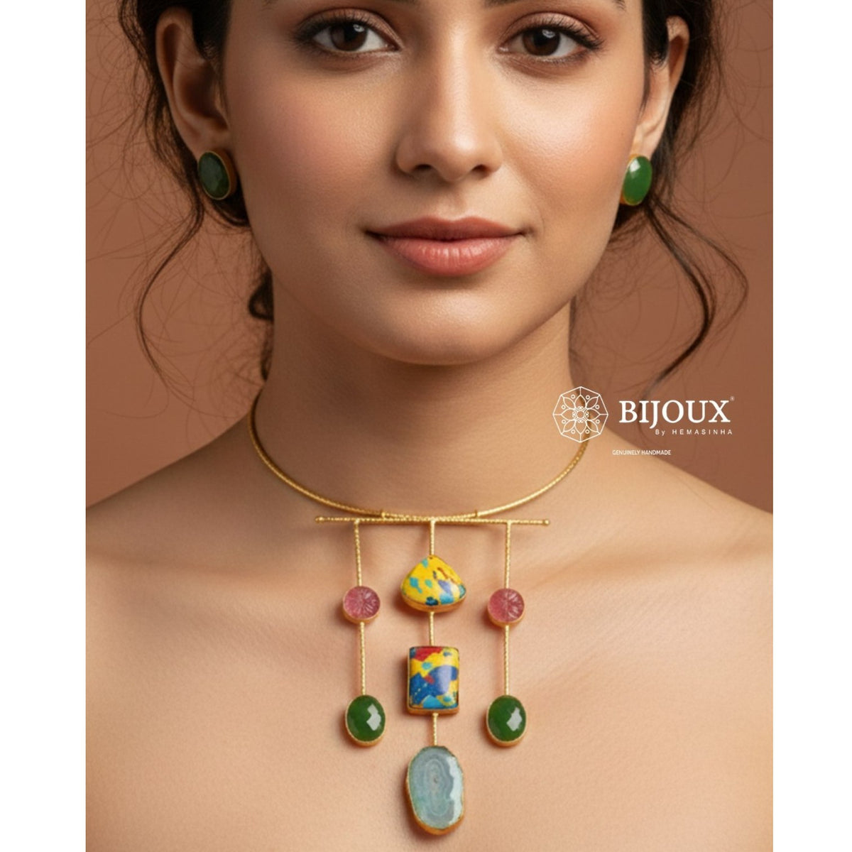 ANISHA NATURAL AGATE STONE GOLD TONED HANDMADE CHOKER/HASLI CH510