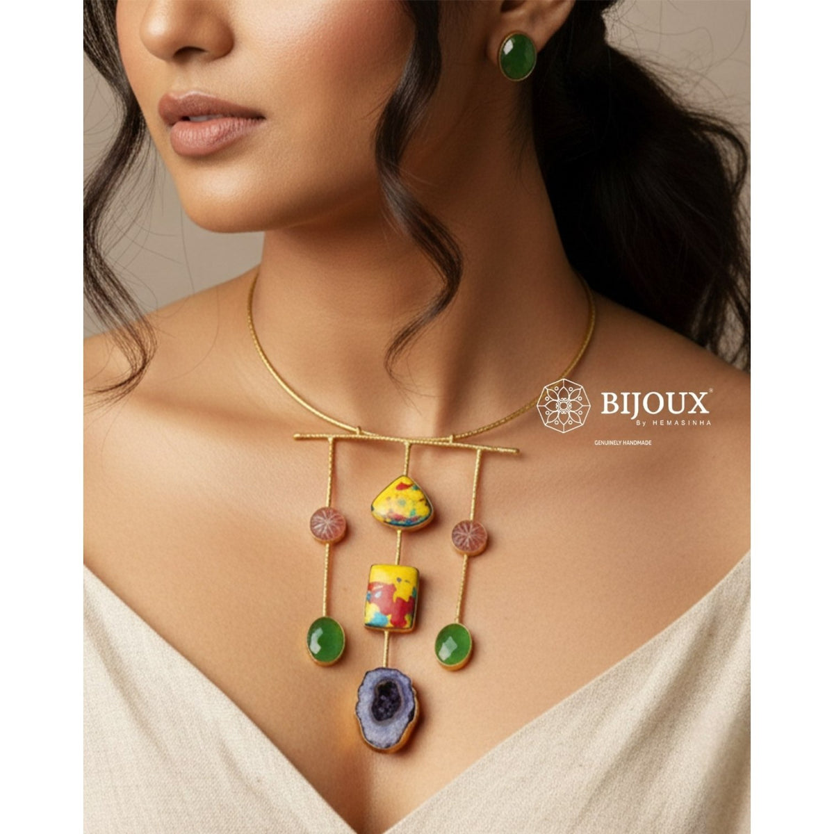 ANISHA NATURAL AGATE STONE GOLD TONED HANDMADE CHOKER/HASLI CH510