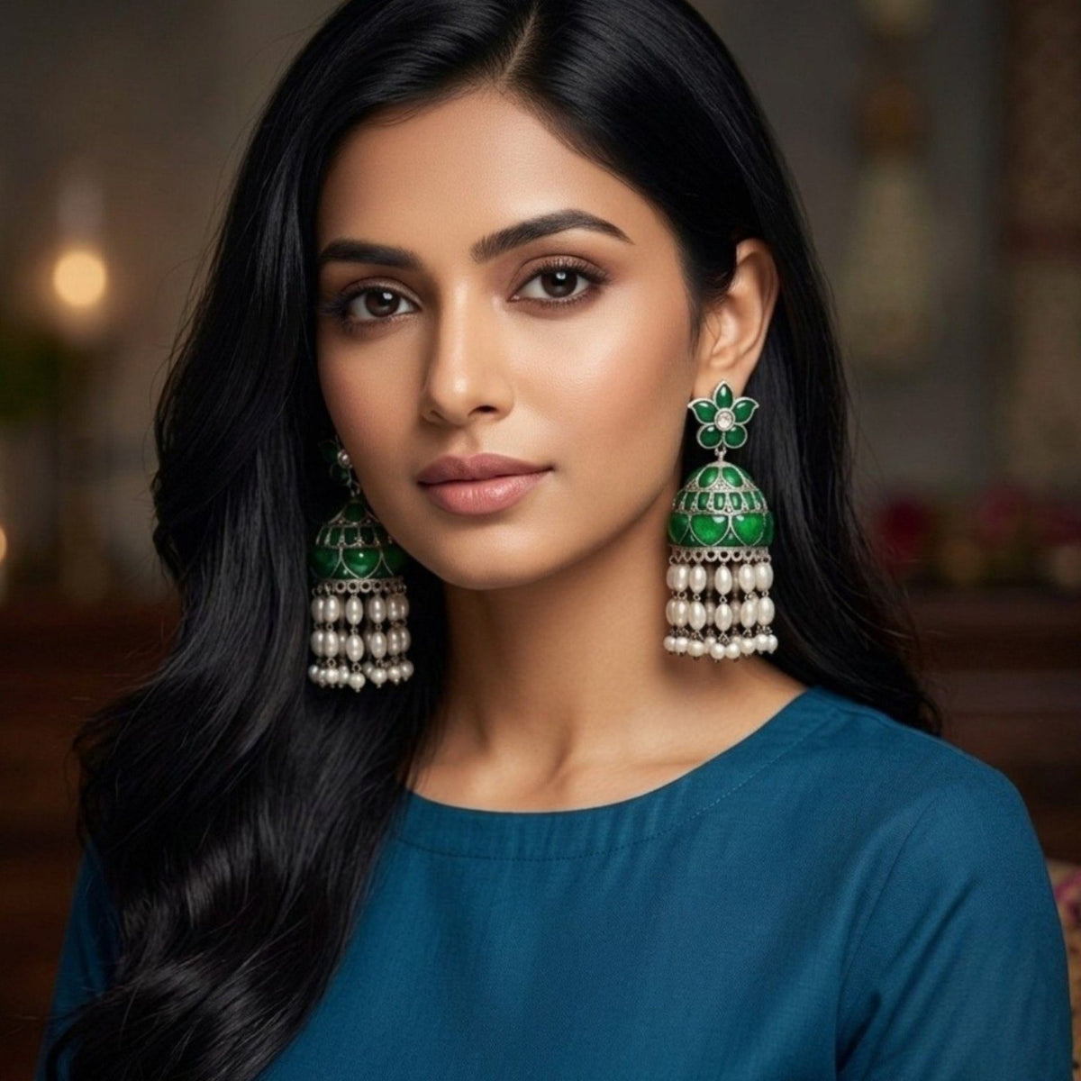 FAUX SILVER SEMI HANDMADE JHUMKAS/ EARRINGS ER698