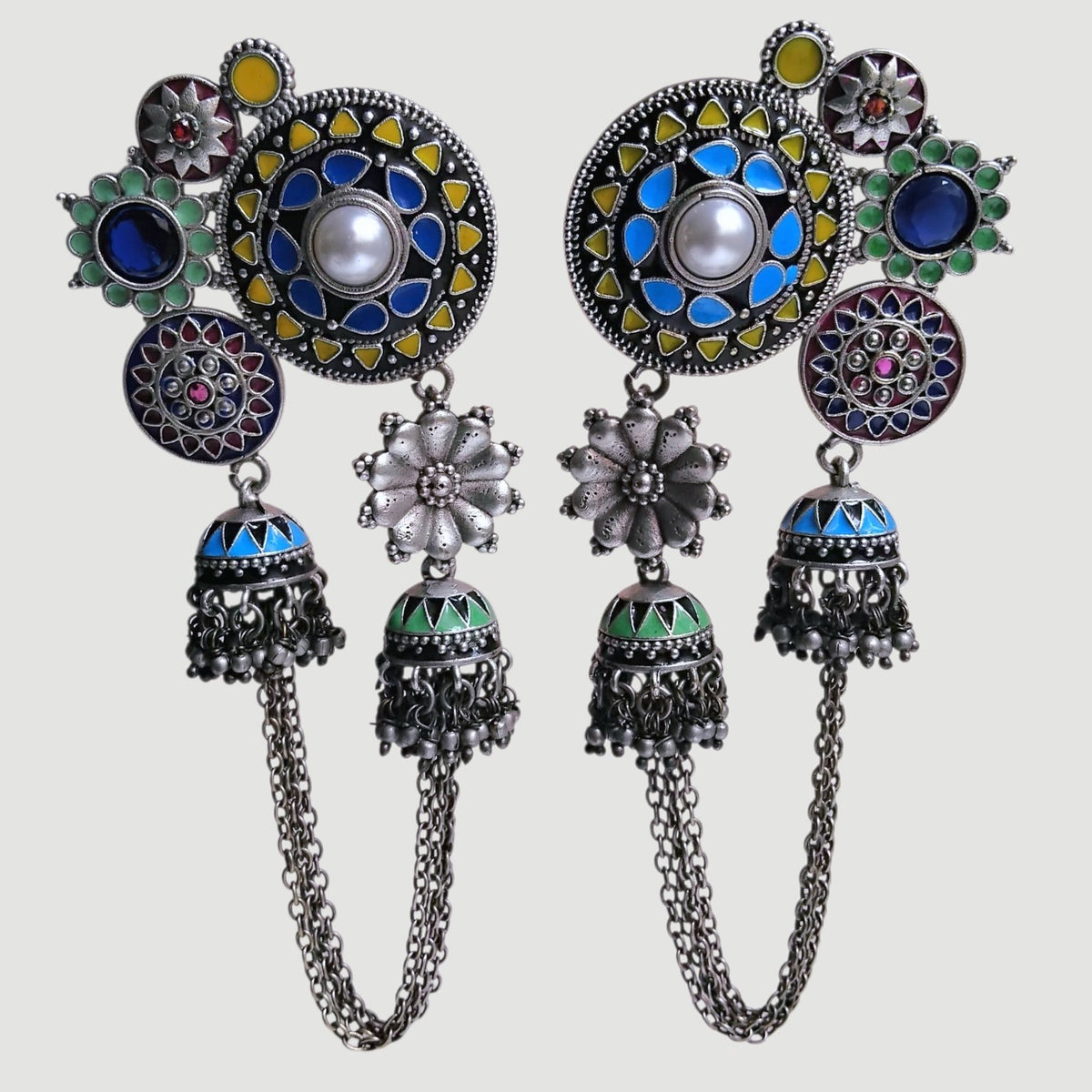 SERAPHINA OXIDIZED SEMI HANDMADE ENAMEL EARRINGS/JHUMKAS ER956