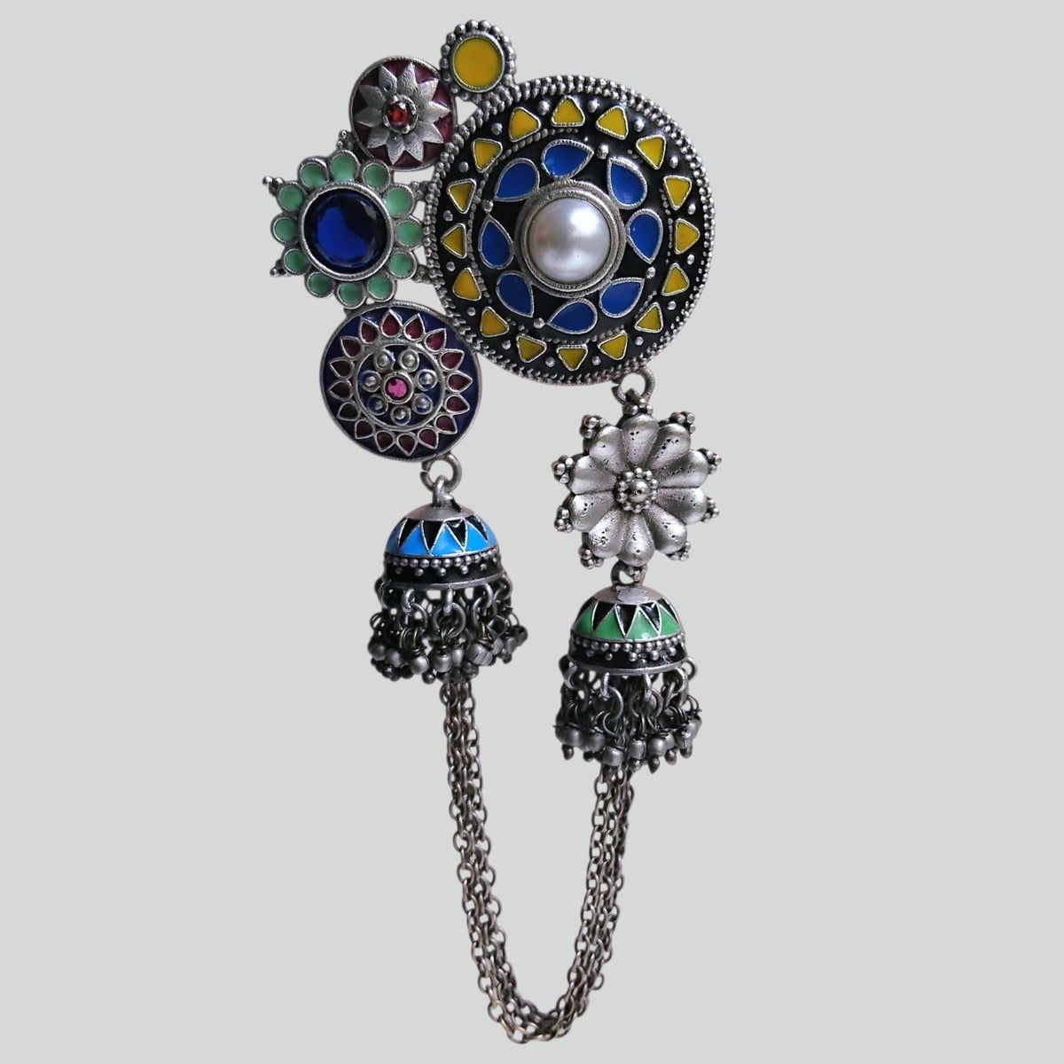 SERAPHINA OXIDIZED SEMI HANDMADE ENAMEL EARRINGS/JHUMKAS ER956