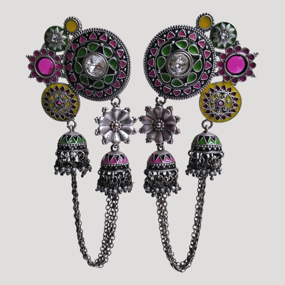 SERAPHINA OXIDIZED SEMI HANDMADE ENAMEL EARRINGS/JHUMKAS ER956