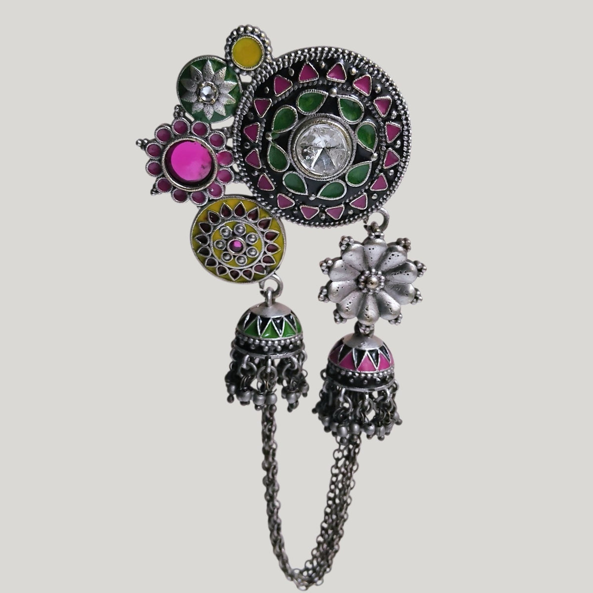 SERAPHINA OXIDIZED SEMI HANDMADE ENAMEL EARRINGS/JHUMKAS ER956
