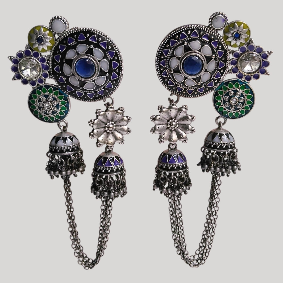SERAPHINA OXIDIZED SEMI HANDMADE ENAMEL EARRINGS/JHUMKAS ER956