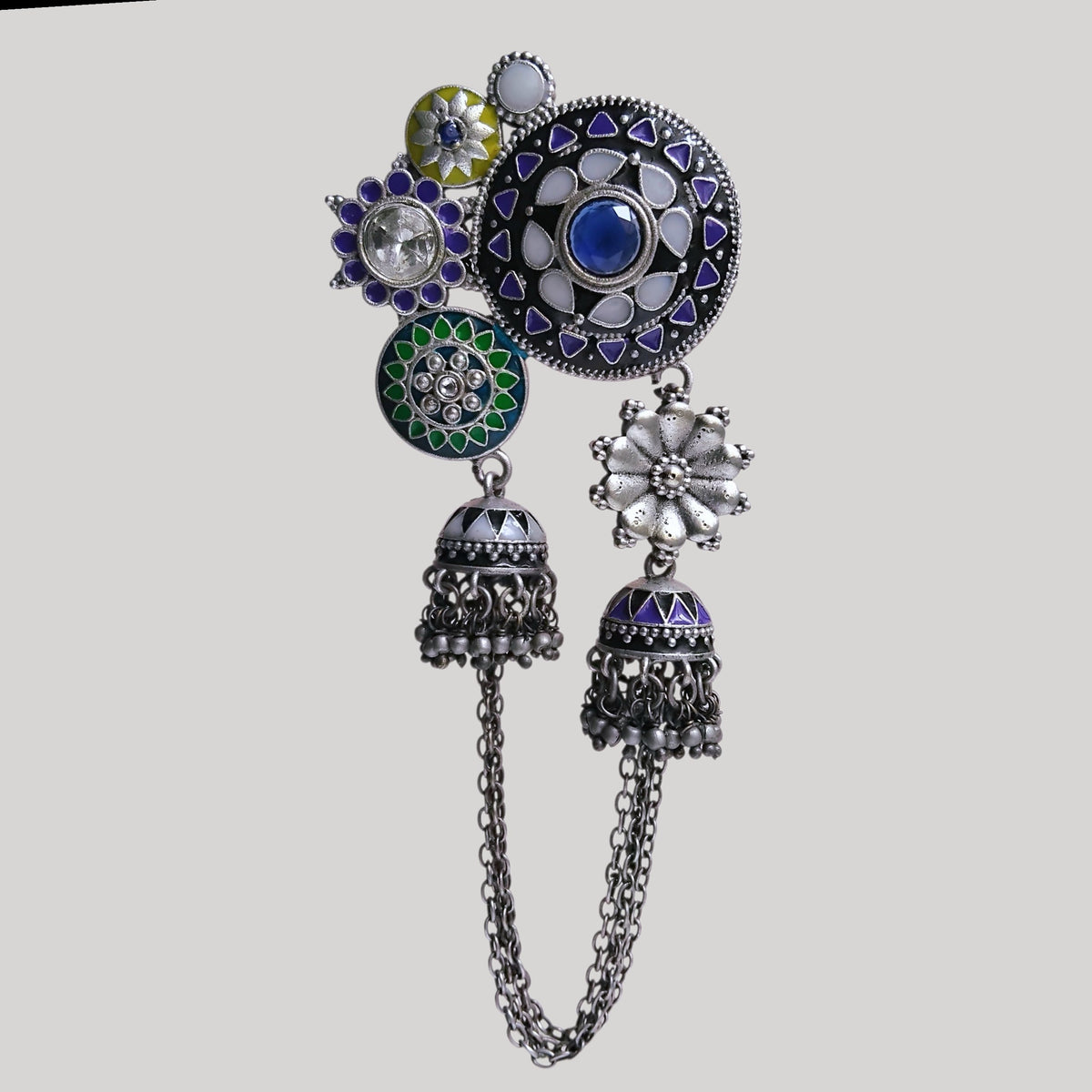 SERAPHINA OXIDIZED SEMI HANDMADE ENAMEL EARRINGS/JHUMKAS ER956