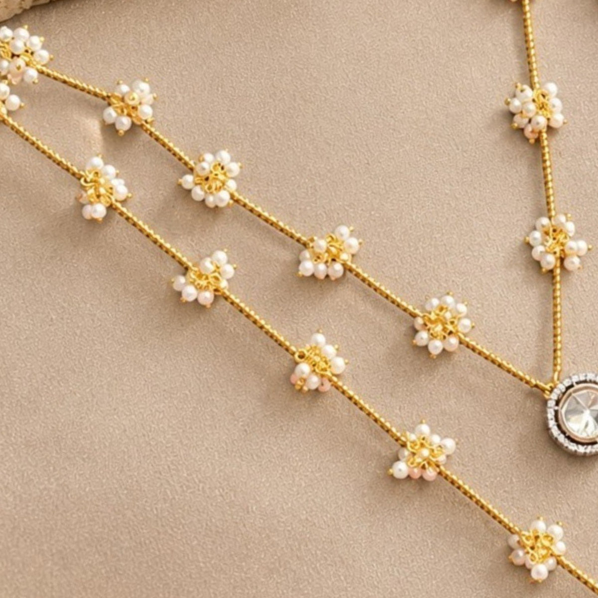 SAVINA HANDMADE POLKI WITH ZIRCON STONES PREMIUM NECKPIECE / MALA WITH CHOKER AND EARRING SET ML252