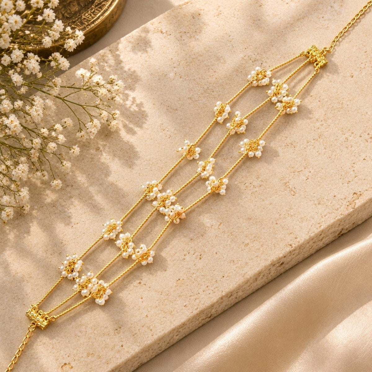 SAVINA HANDMADE POLKI WITH ZIRCON STONES PREMIUM NECKPIECE / MALA WITH CHOKER AND EARRING SET ML252