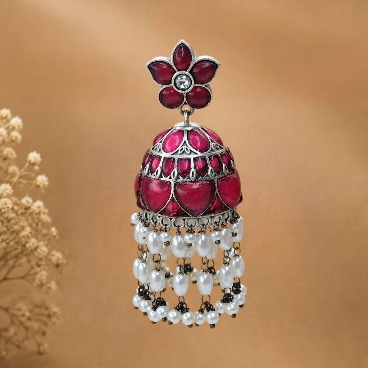 FAUX SILVER SEMI HANDMADE JHUMKAS/ EARRINGS ER698
