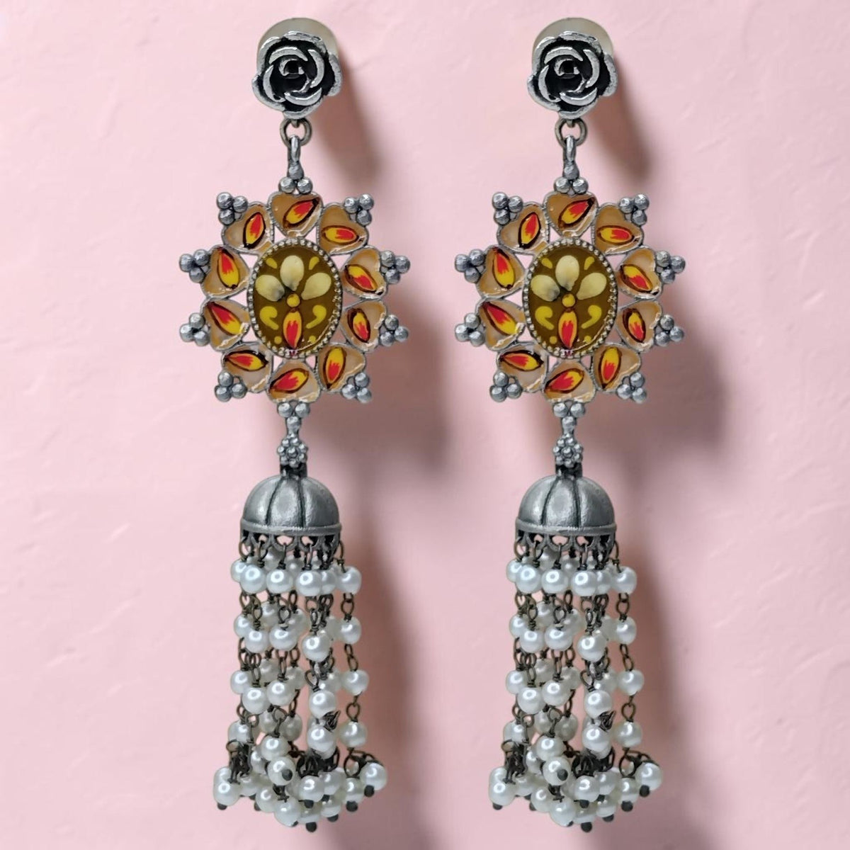 LUNA SILVER LOOK ALIKE SEMI HANDMADE JHUMKA EARRING ER614