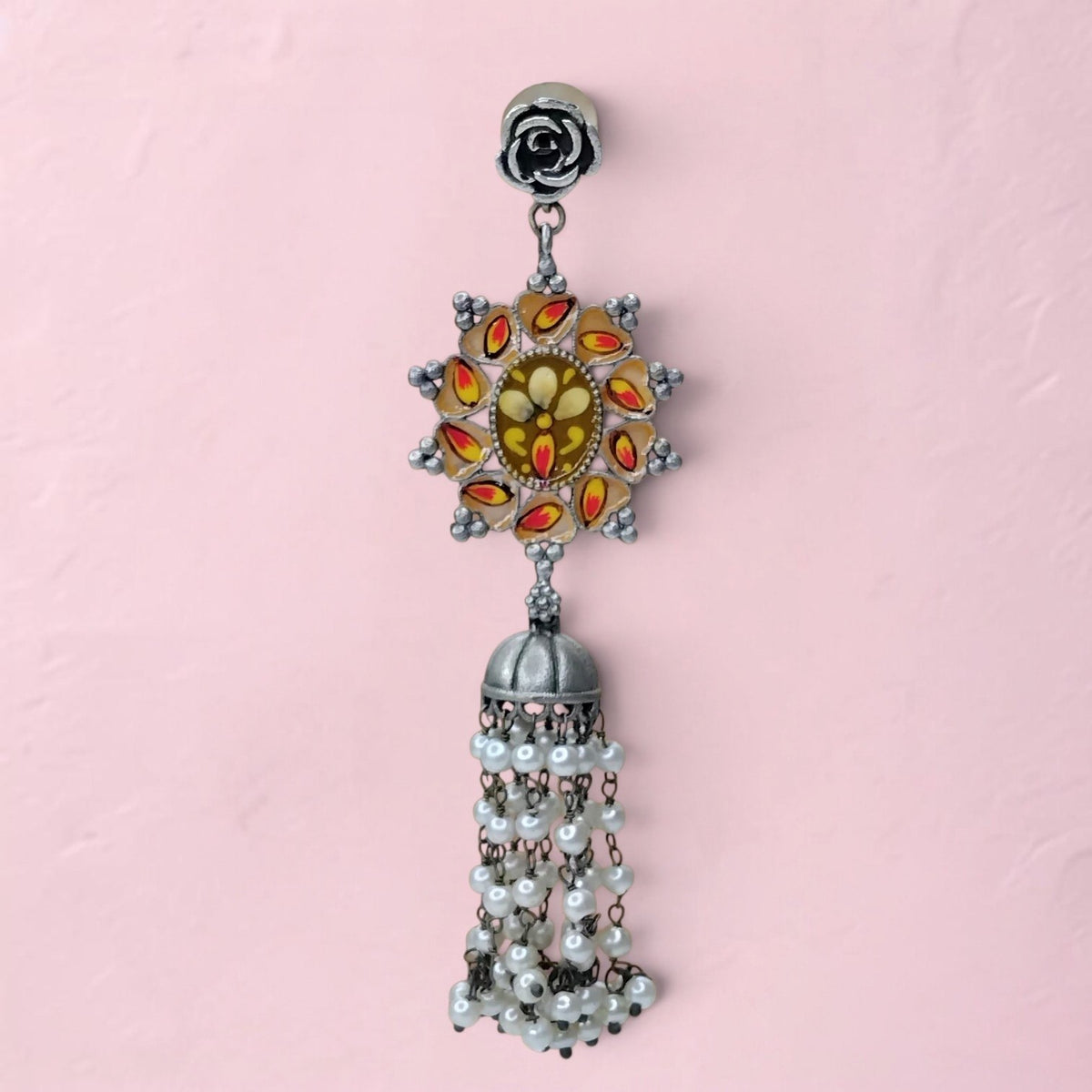 LUNA SILVER LOOK ALIKE SEMI HANDMADE JHUMKA EARRING ER614