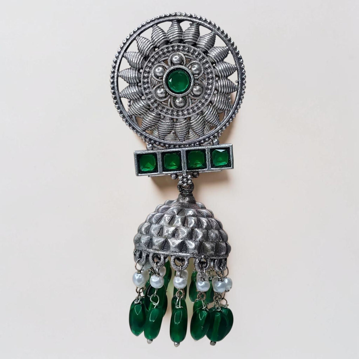 AAROHI FAUX SILVER SEMI HANDMADE RAW AND RUSTIC EARRINGS/JHUMKAS ER731
