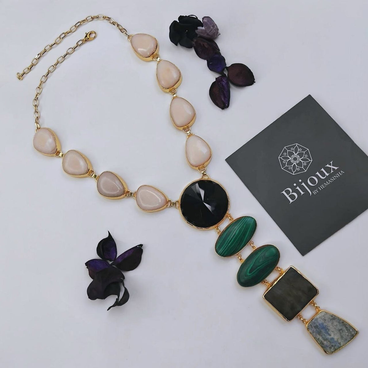ANSHIKA HANDMADE  RAW NATURAL STONE AND RESIN MALA/NECKPIECE ML219