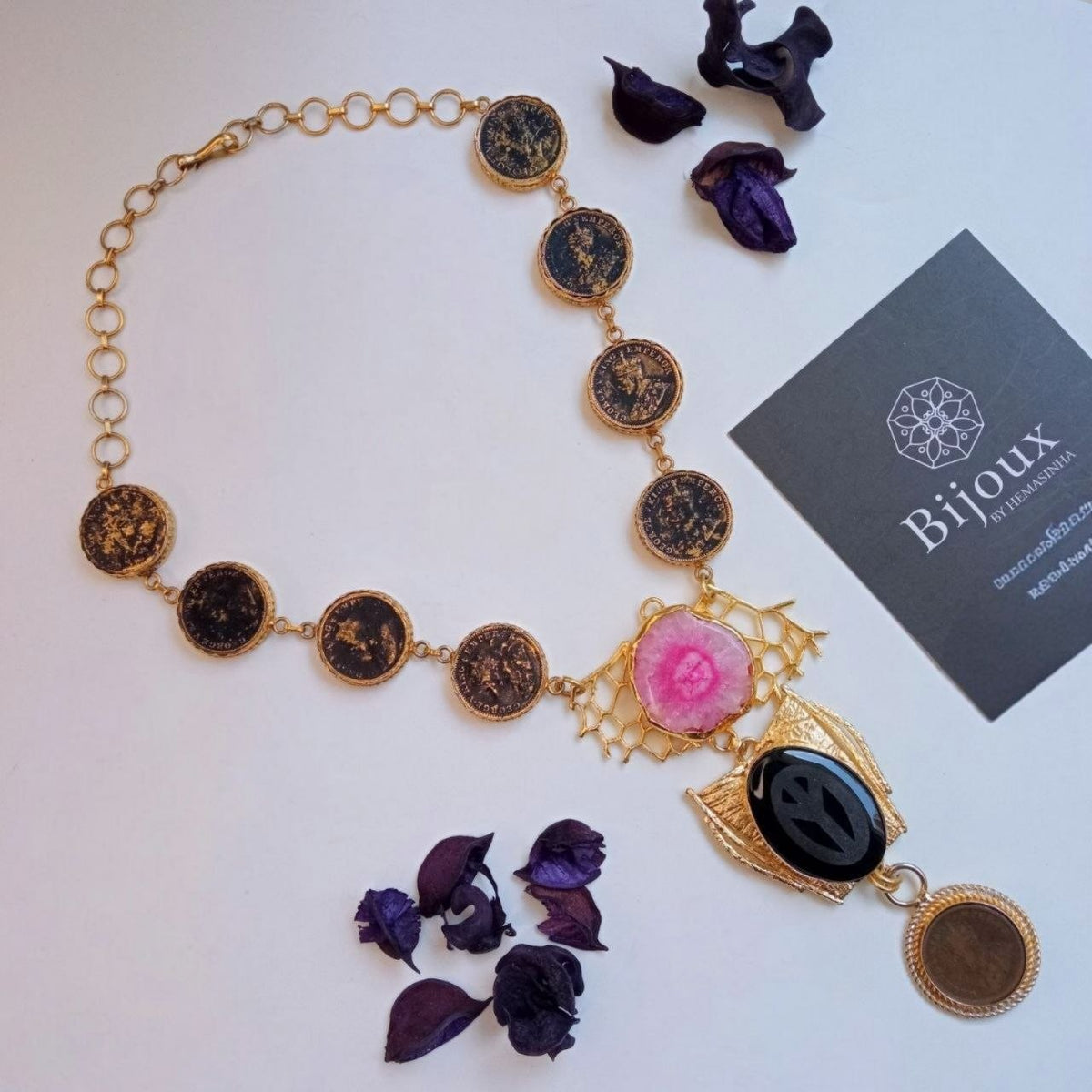 JIYA AGATE STONE COINED MALA/NECKPIECE ML227