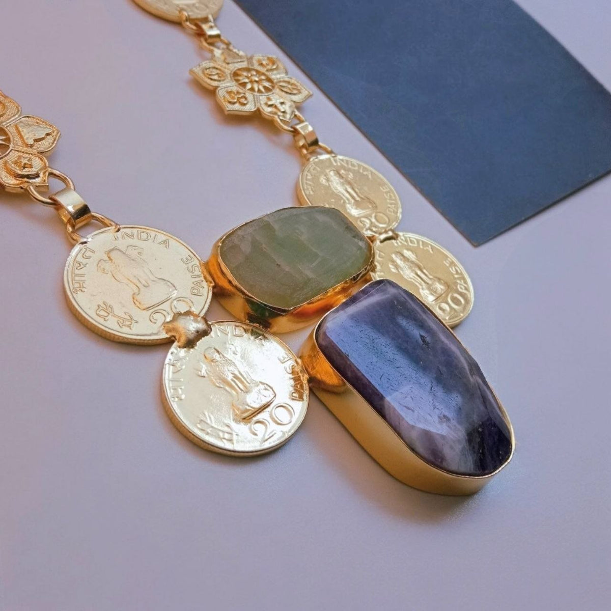 SUVYA HANDMADE RAW NATURAL STONE COIN MALA/NECKPIECE ML217