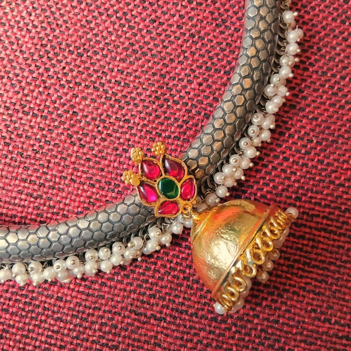 RITHVIKA BIJOUX PREMIUM DUAL TONED HANDMADE NECKLACE/HASLI WITH EARRINGS NL352