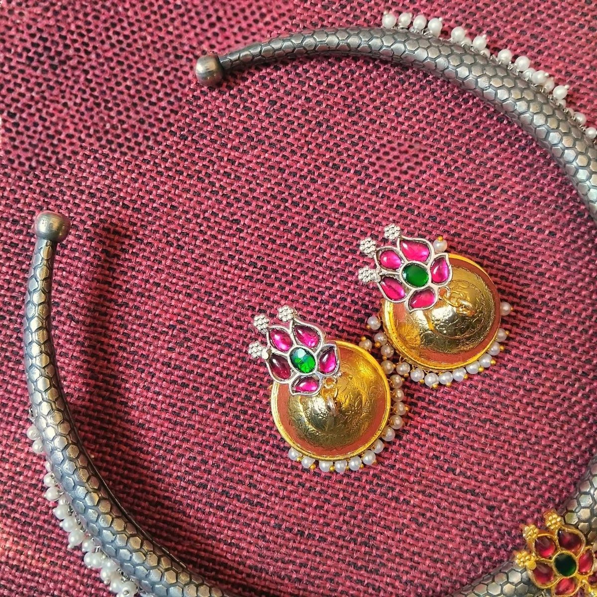 RITHVIKA BIJOUX PREMIUM DUAL TONED HANDMADE NECKLACE/HASLI WITH EARRINGS NL352