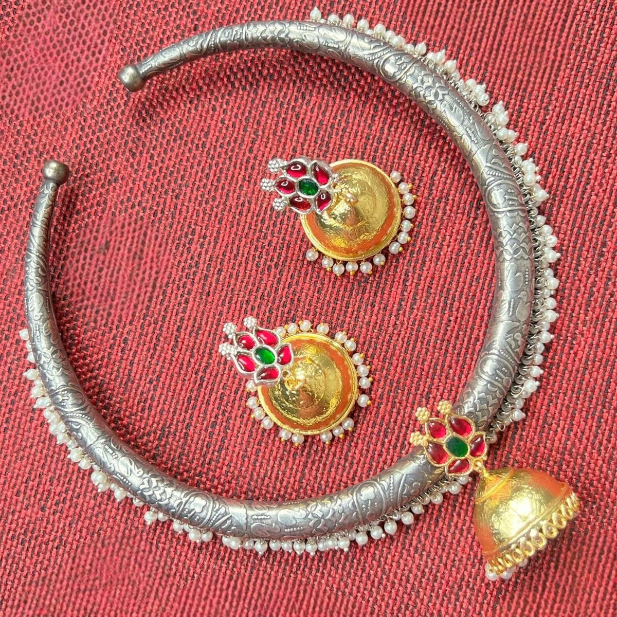 RITHVIKA BIJOUX PREMIUM DUAL TONED HANDMADE NECKLACE/HASLI WITH EARRINGS NL352