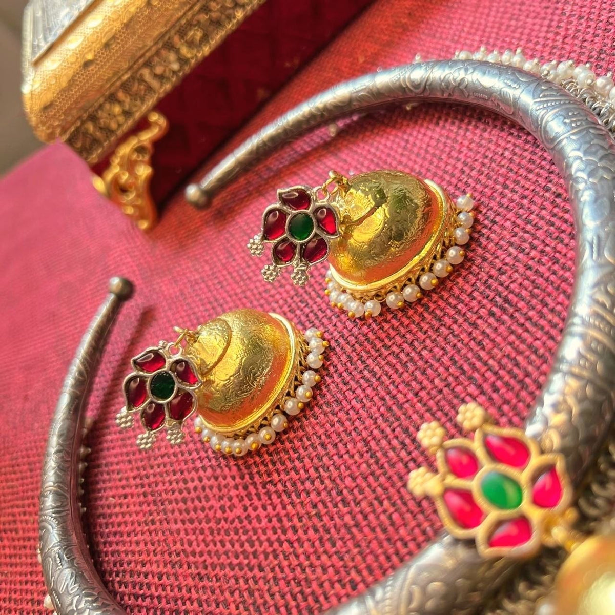 RITHVIKA BIJOUX PREMIUM DUAL TONED HANDMADE NECKLACE/HASLI WITH EARRINGS NL352