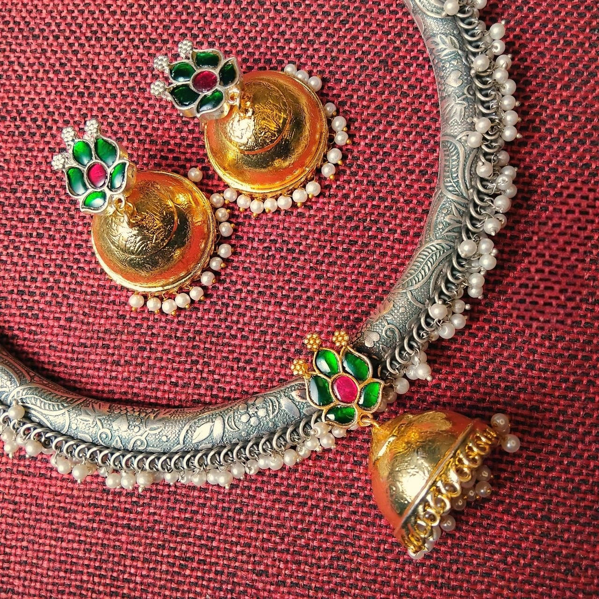 RITHVIKA BIJOUX PREMIUM DUAL TONED HANDMADE NECKLACE/HASLI WITH EARRINGS NL352