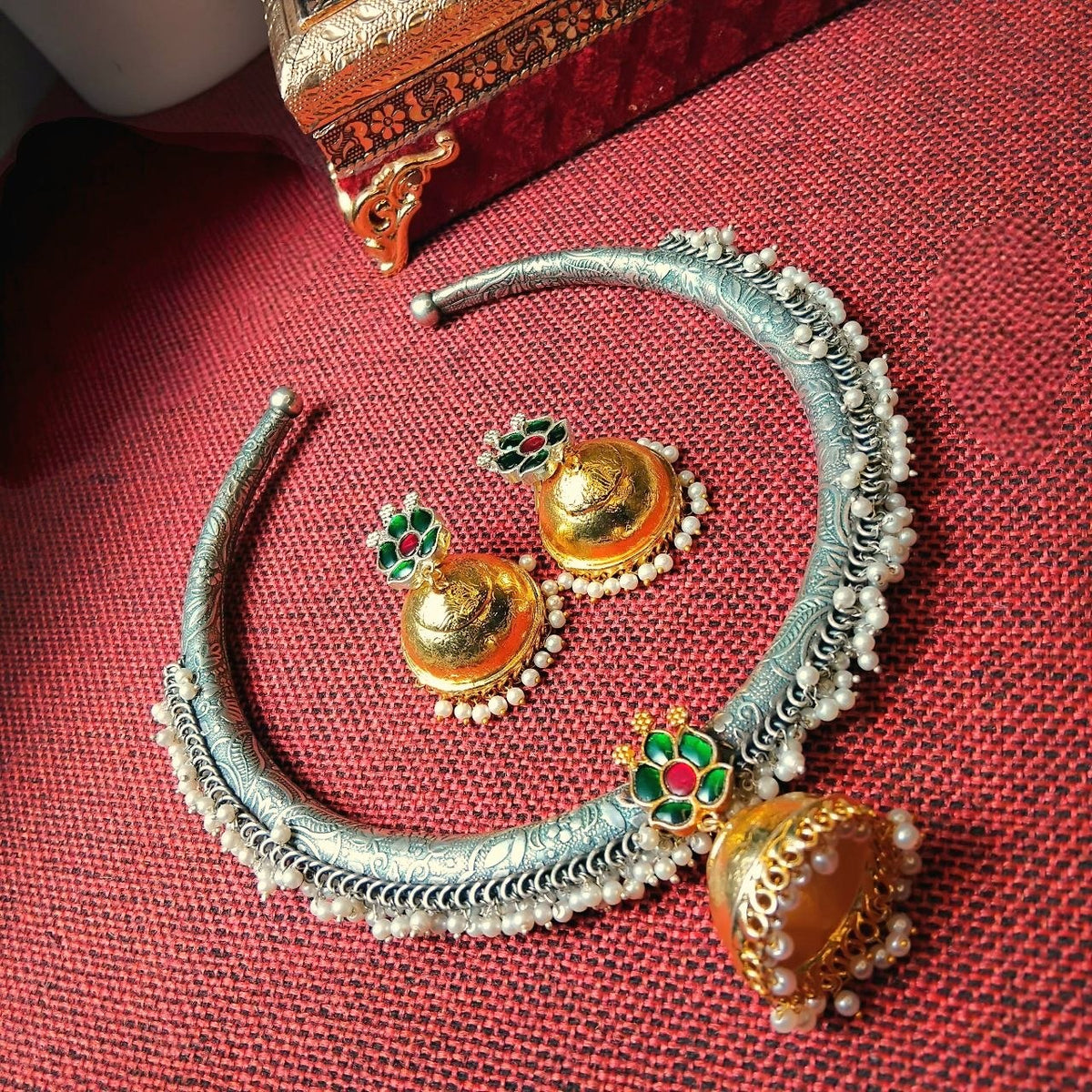 RITHVIKA BIJOUX PREMIUM DUAL TONED HANDMADE NECKLACE/HASLI WITH EARRINGS NL352