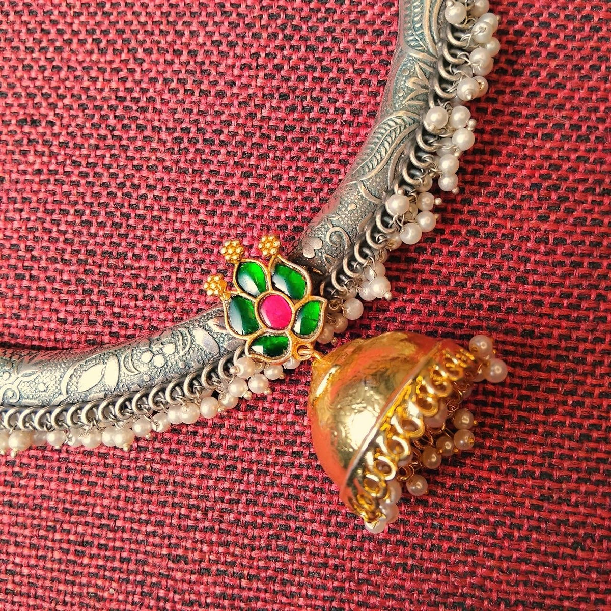 RITHVIKA BIJOUX PREMIUM DUAL TONED HANDMADE NECKLACE/HASLI WITH EARRINGS NL352