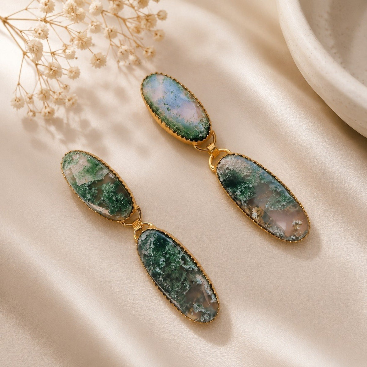 RIHANNA HANDMADE NATURAL STONE GOLD TONED DANGLERS/EARRINGS ER953