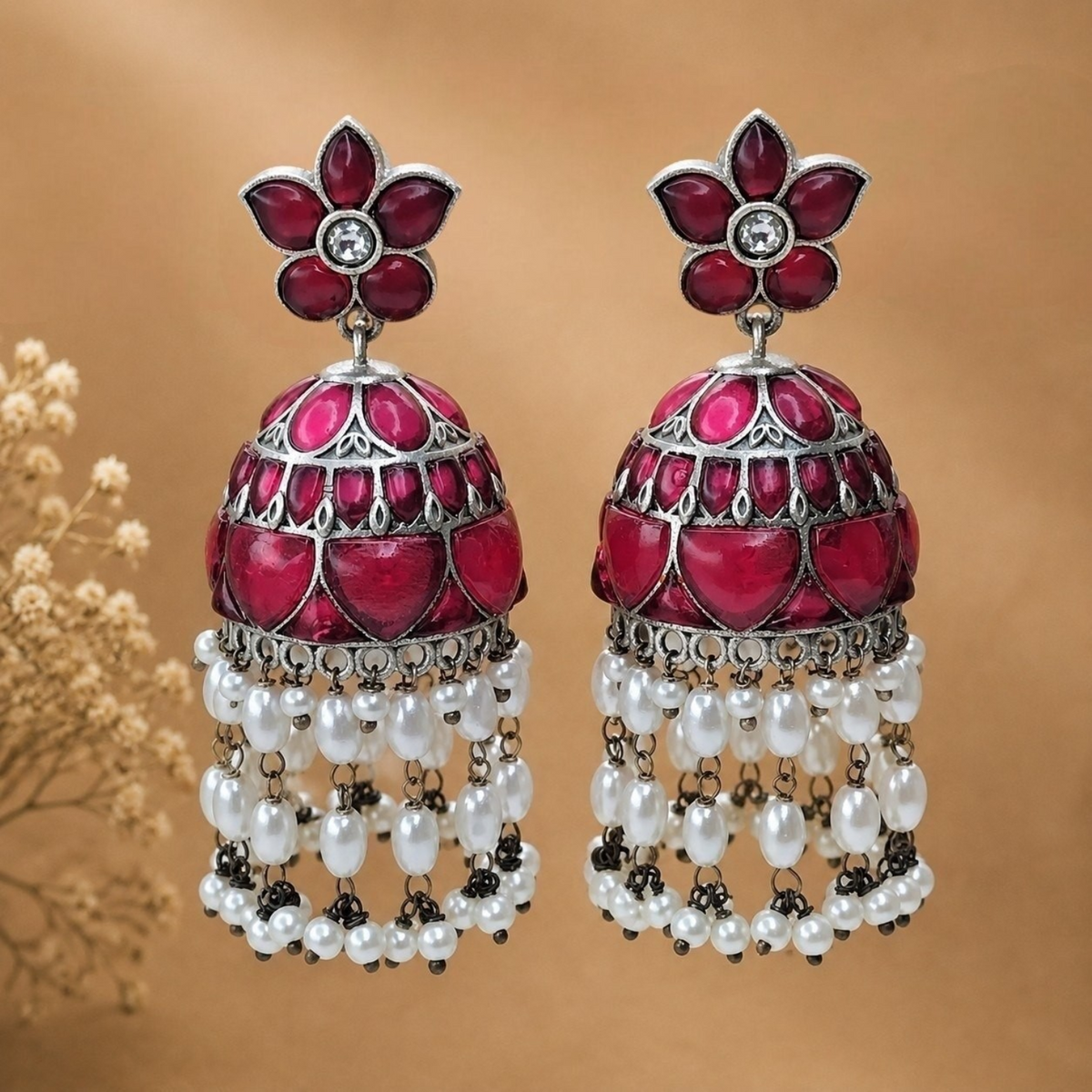 FAUX SILVER SEMI HANDMADE JHUMKAS/ EARRINGS ER698
